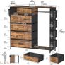 5 Drawer Dresser with Clothes Rail LED Lights Charging Station Storage Chest with Side Pockets and Wood Top for Bedroom Nursery or Hallway (Rustic Brown) Image 3