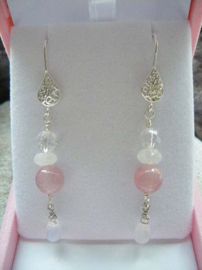Sterling silver,Rose Quartz,Moonstone earrings,New,Gift