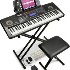 RockJam 61 Key Keyboard Piano Kit with Bench, Stool, Sustain Pedal, Headphones & Lessons