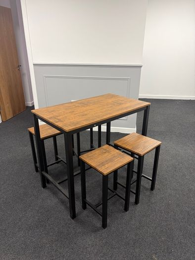 Bar Height Table and 4 Stools, Industrial Style