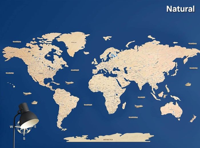 2D Premium Wooden World Map Country Borders US and Canada States Borders Country Names Country Capital Names 400 World Biggest City Names