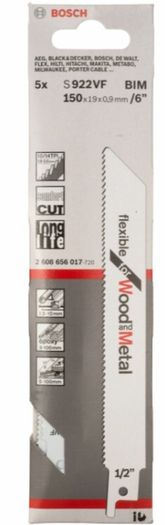 Bosch S922VF Reciprocating Saw Blades for Wood & Metal 150mm (Pack Of 5)