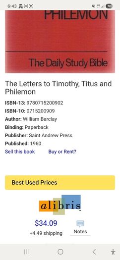 Vintage 1960 Letters to Timothy Titus Philemon William Barclay The Daily Study Bible. Religious.