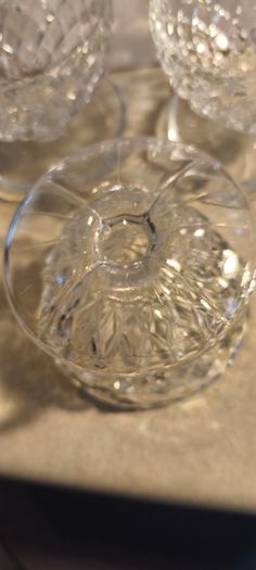 Vintage cut glass or crystal  set of 3 dessert dishes or bowls featuring a diamond or criss-cross pattern.