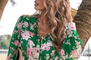 Green Rose Print top/shirt