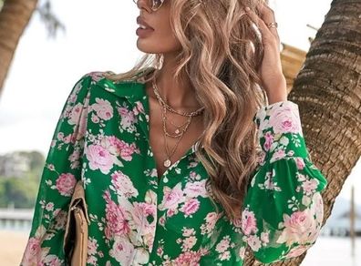 Green Rose Print top/shirt