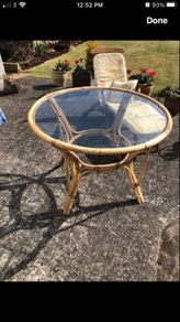 Wicker Glass Top Circular Table.
