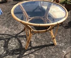 Wicker Glass Top Circular Table.