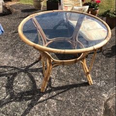 Wicker Glass Top Circular Table.
