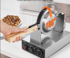 New Commercial Bubble Waffle Maker, 1400W Egg Pancake Baker Machine, Non-Stick Stainless Steel Egg Bubble Puff, 180 Rotatable, Temp and Time Control, Wooden Handle, for Restaurant Bakery Snack Bar