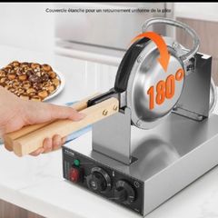 New Commercial Bubble Waffle Maker, 1400W Egg Pancake Baker Machine, Non-Stick Stainless Steel Egg Bubble Puff, 180 Rotatable, Temp and Time Control, Wooden Handle, for Restaurant Bakery Snack Bar