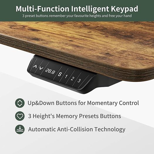 Height Adjustable Electric Standing Desk, 100x60cm Stand up Table, Sit Stand Home Office Desk with Splice Board, Black Frame/Rustic Brown Top (FREE SHIPPING)