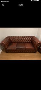 Genuine Chesterfield Suite Sofa & 2x Armchairs