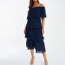 NEW QUIZ Navy Chiffon Bardot Pleated Tiered Midi Dress  Size 10 Image 6