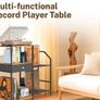 3 Tier Vinyl Storage Shelf with Turntable Holder, Side Table with Display Rack Up to 200 Albums, Rustic End Table with Drawer for Living Room, Black & Brown Image 5