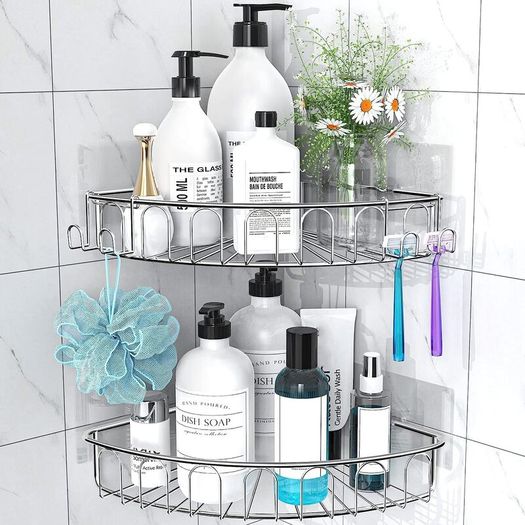Orimade Corner Shower Caddy Shelf 2 Movable Hooks Stainless Steel - Brand New