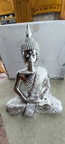 Buddha Statue Sitting in Lotus Position Silver Tone
