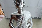 Buddha Statue Sitting in Lotus Position Silver Tone