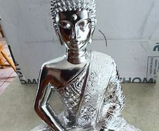 Buddha Statue Sitting in Lotus Position Silver Tone