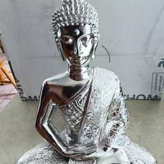 Buddha Statue Sitting in Lotus Position Silver Tone