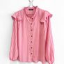 Pre Owned Dunnes Stores Pink Striped Ruffle Blouse Image 3