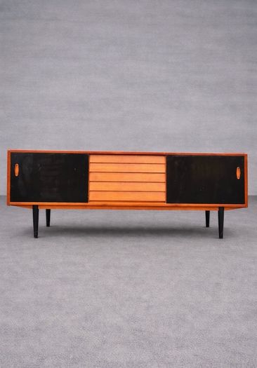 mid century cabinet sideboard drawers stock