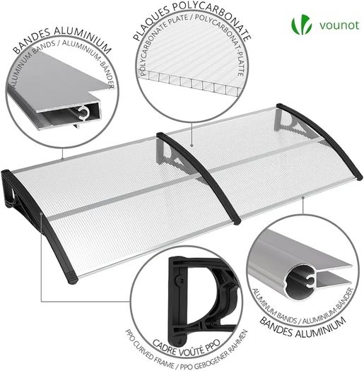 Front Door Canopy Outdoor Awning, Rain Shelter for Back Door, Porch, Patio, Window, 200 x 80 cm, Black