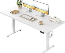 Electric Standing Desk, 2 Memory Buttons for stand & sit, 120x60 Height Adjustable Desk for smart Pannel, 72-116cm, Sit Stand Desk with 2 Hooks, Home Office Desk, 3 pcs Desktops, White