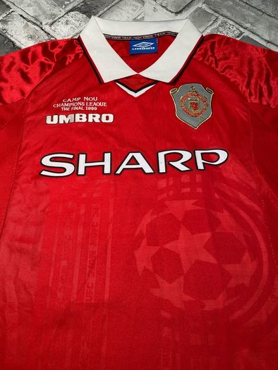 Vintage Umbro Manchester United 1999 Champions League The Final Nou Camp Home Jersey No.20 Solsjkaer Mens Size Small