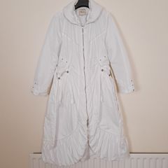 Alexo Vintage White Belted Longline Ruffle Hem Puffer Coat 10-12UK/40EU