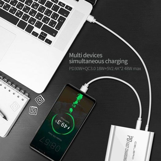 CELBRO QC 3.0 & PD/QC4.0 USB 4 Ports Wall Fast Charger 48W [2 Power Plugs (US/UK)] (Brand New/Warranty)