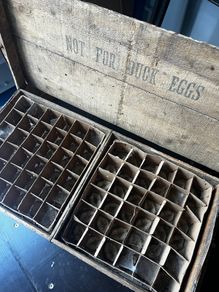 Vintage Irish egg crate. Original holders inside. Stencilled markings