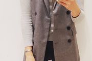 Grey Herringbone Long Blazer