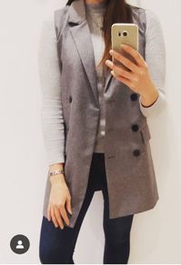 Grey Herringbone Long Blazer