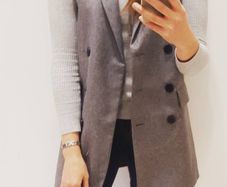 Grey Herringbone Long Blazer
