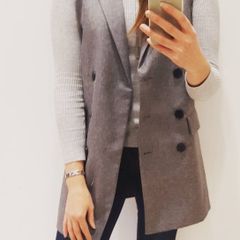 Grey Herringbone Long Blazer