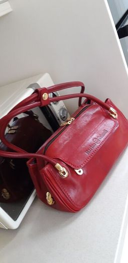 Marino Orlandi Genuine Italian Cherry Red Leather Shoulder/Hand Bag