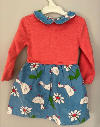 Mini Boden Knit & fine corduroy Daisy Duck Dress Sz 6-12mths EUC