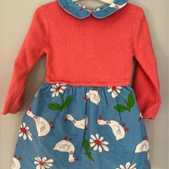 Mini Boden Knit & fine corduroy Daisy Duck Dress Sz 6-12mths EUC