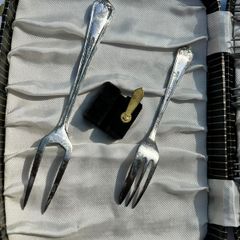 Vintage Set of 6 Silver Plated Cake Forks in Original Case - 1950s