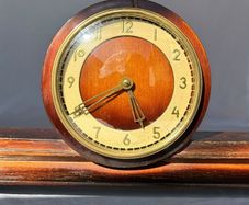 Art Deco Mantel Clock - Wooden - Gold Dial - 1930s