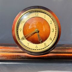 Art Deco Mantel Clock - Wooden - Gold Dial - 1930s