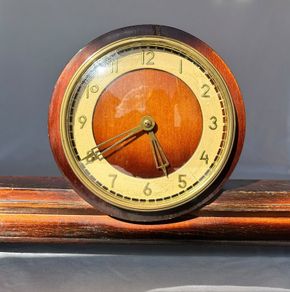 Art Deco Mantel Clock - Wooden - Gold Dial - 1930s