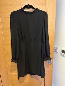 High neck ruffle black dress 16