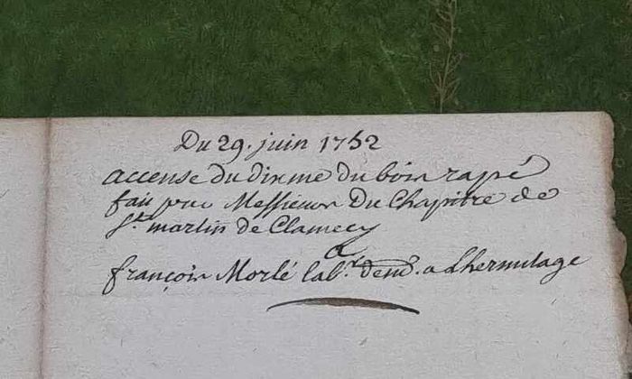 1752 Notarial Agreement: Tithe Lease of Clamecy Bail d'Accense.Signed Antique Document