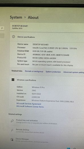 Dell OptiPlex 3070 Micro Form Factor PC i3-9100T (9th Gen) 3.1 GHz 8GB 500GB HDD + 128GB SSD Windows 11 Pro (Built in WiFi)