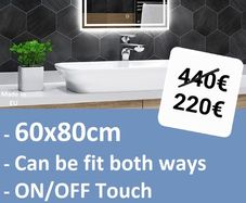 LED Bathroom Mirror Antifog Defogger 80x60 or 60x80cm Vanity Makeup Cosmetic Touch Switch Cold Warm Light
