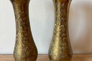 A Pair of Vintage Floral Brass Vases