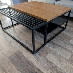 Industrial style coffee table with oak top and metal frame