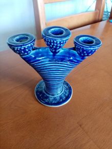 Blue Ceramic 3x Candle Holder